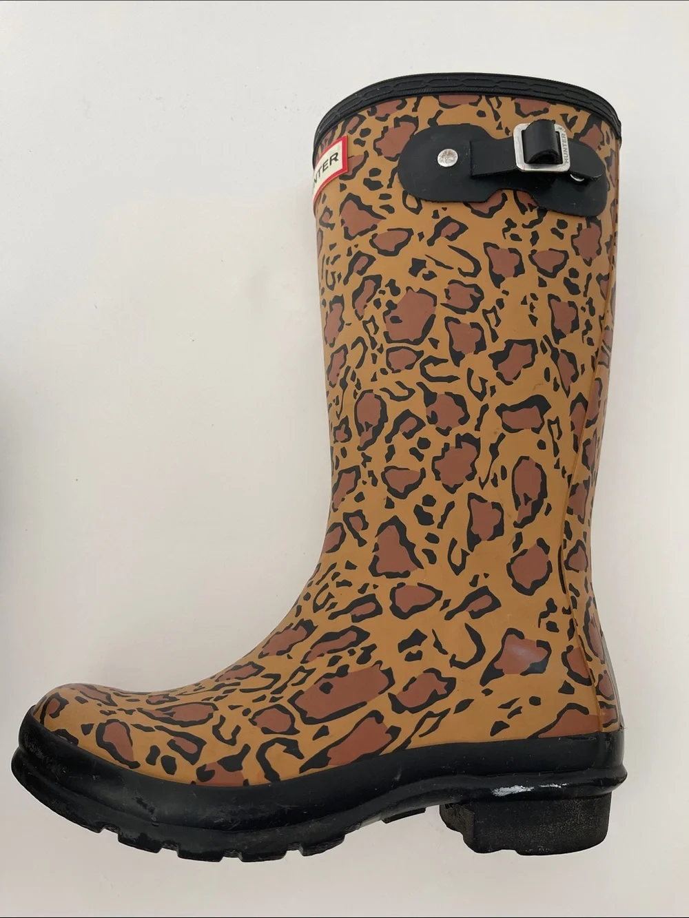 Hunter Kids Original Leopard Print Tall Rain Boots Black Brown Girls size 2